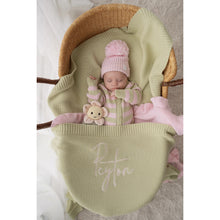 Load image into Gallery viewer, HEIRLOOM BORDER KNIT BLANKET | MATCHA
