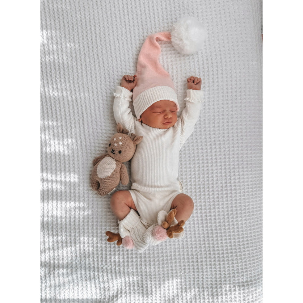 PINK SANTA BEANIE WHITE POM